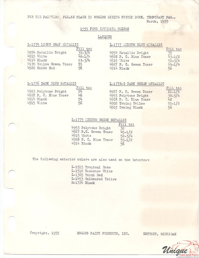 1955 Ford Paint Charts Rogers Pant 8